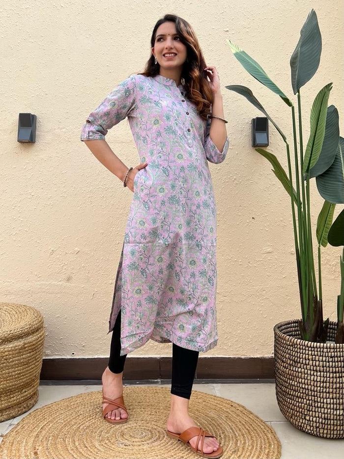 Weekend Offer Cotton Kurti- Lavender Floral