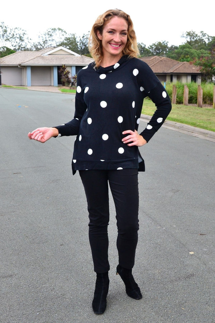 White Spot Long Sleeve Fleece Tunic Top by Wishstone featuring a cozy fleece fabric and a relaxed fit long sleeve design.