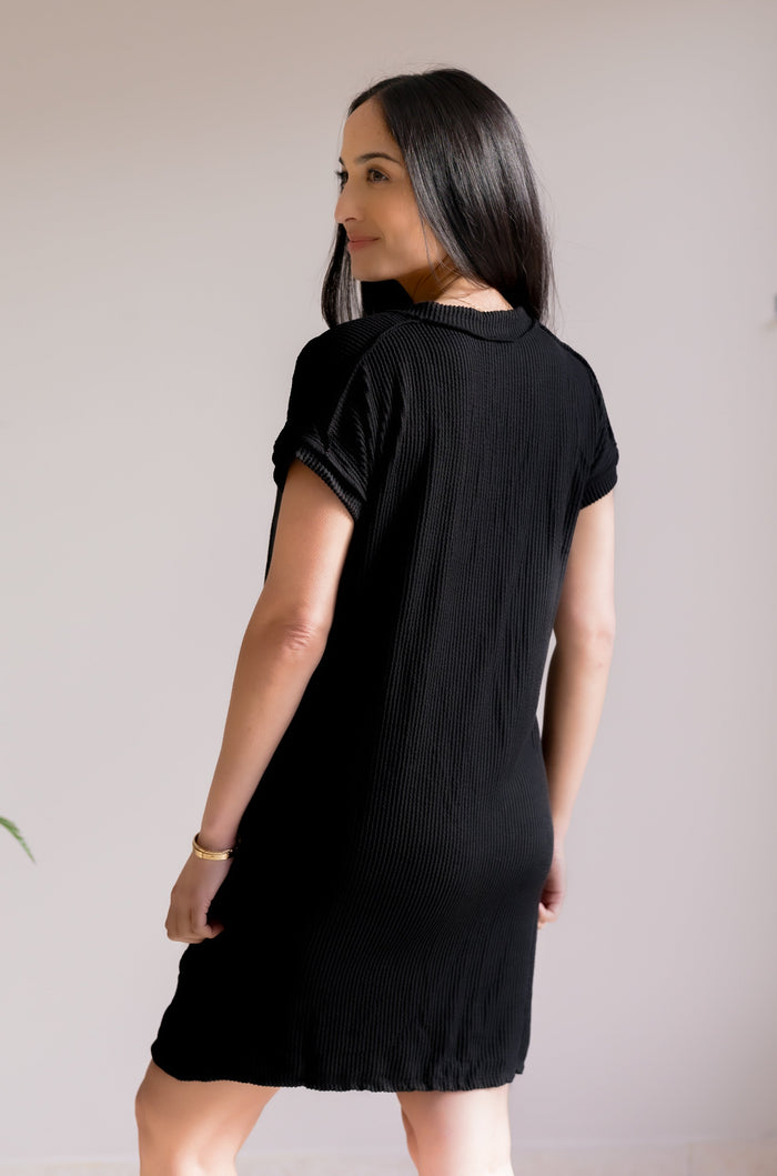 Willow Breeze Ribbed Mini Dress Black