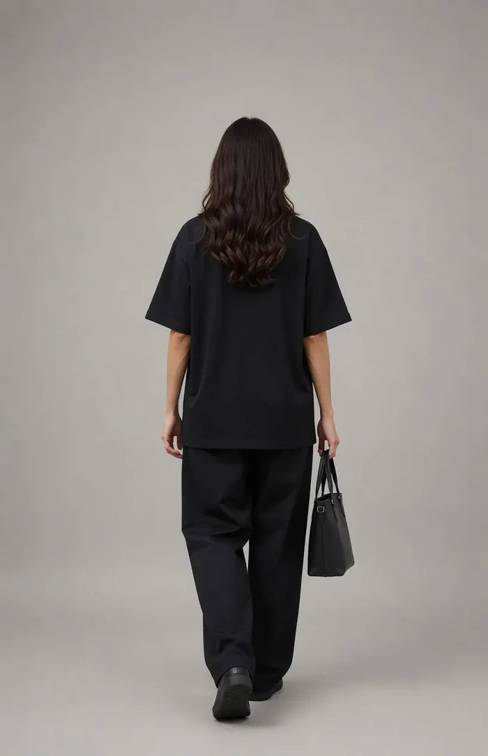 Women's Black Oversized Poly Cotton T-Shirt  Relaxed Fit - Hinz Clothing