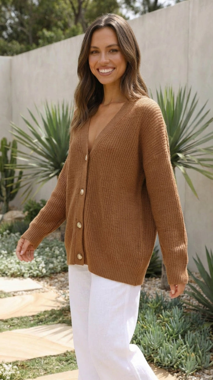 Women’s Button-Up Knit Cardigan with Long Sleeves