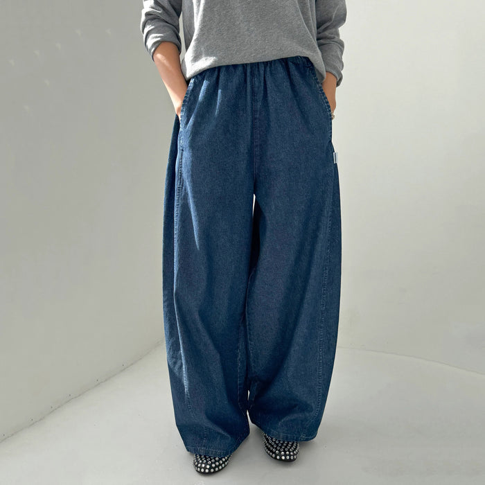 Women's Cotton Parachute Pants - Denim Blue