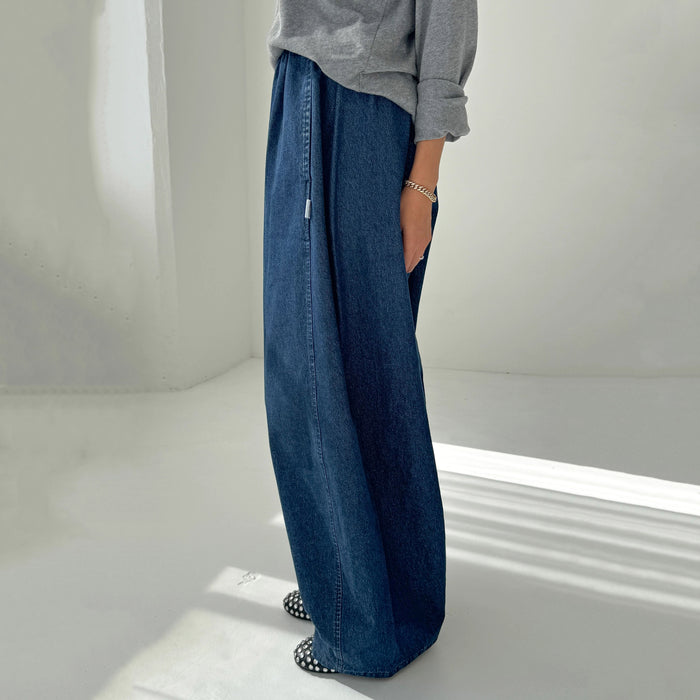 Women's Cotton Parachute Pants - Denim Blue