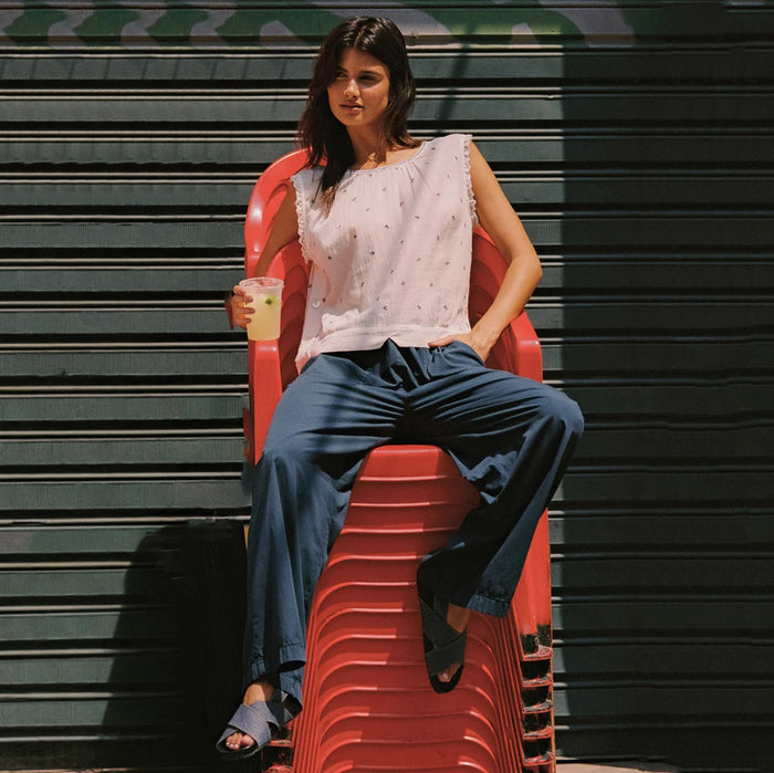 Women's Cotton Poplin Lightweight Trousers - Marino