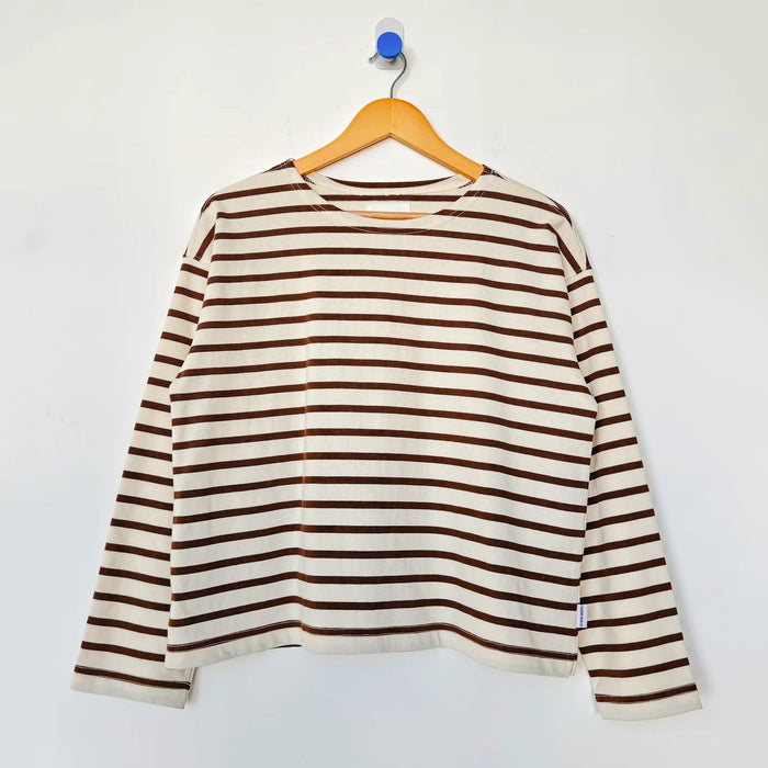 Women's Cotton Sailor Top - Coffee Stripe