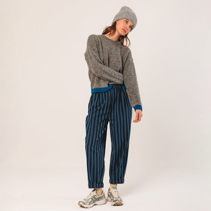 Women's Cotton/Hemp Baggy Trousers - Indigo Stripe