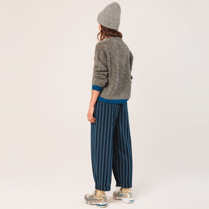 Women's Cotton/Hemp Baggy Trousers - Indigo Stripe