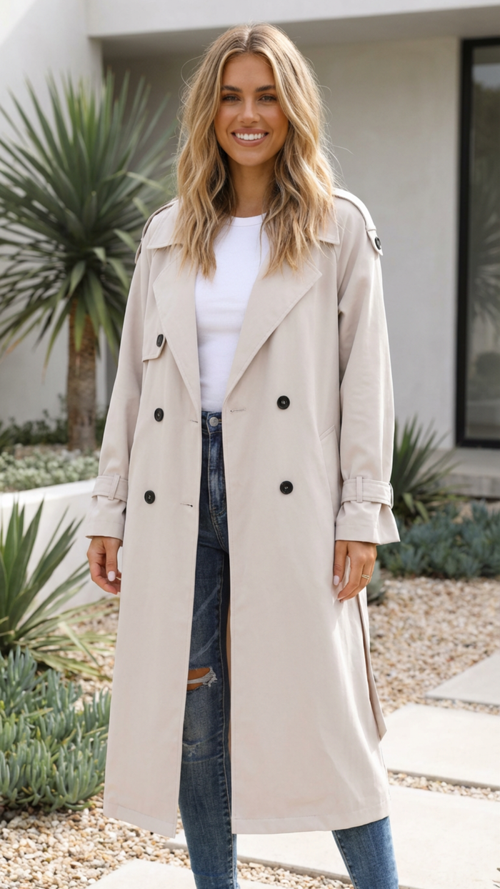 Women’s Double-Breasted Long Trench Coat