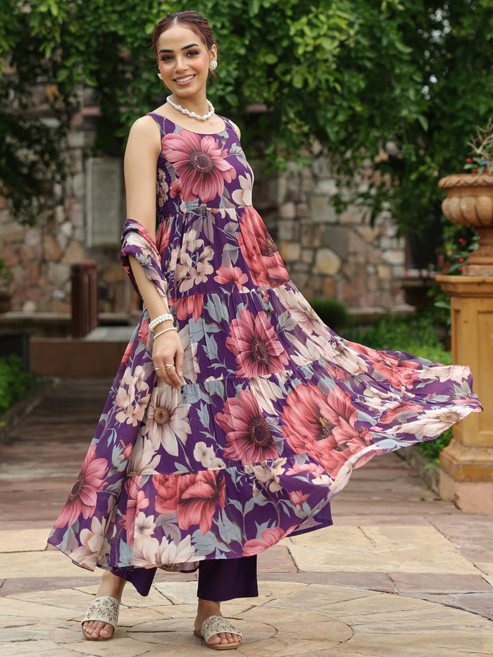 Women's Floral Anarkali Kurta Set