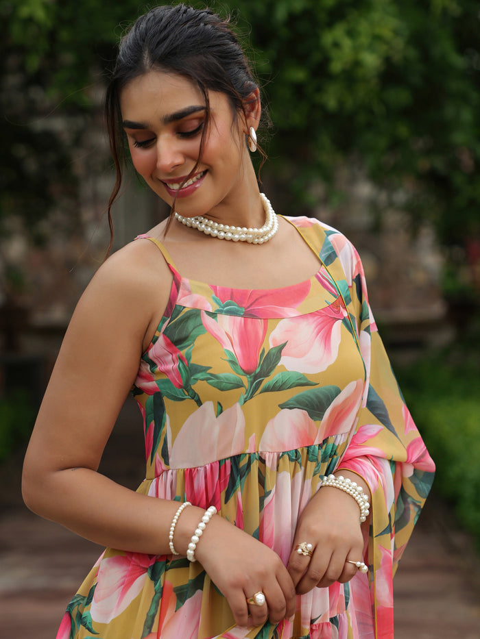 Women's Floral Tiered Kurta Set