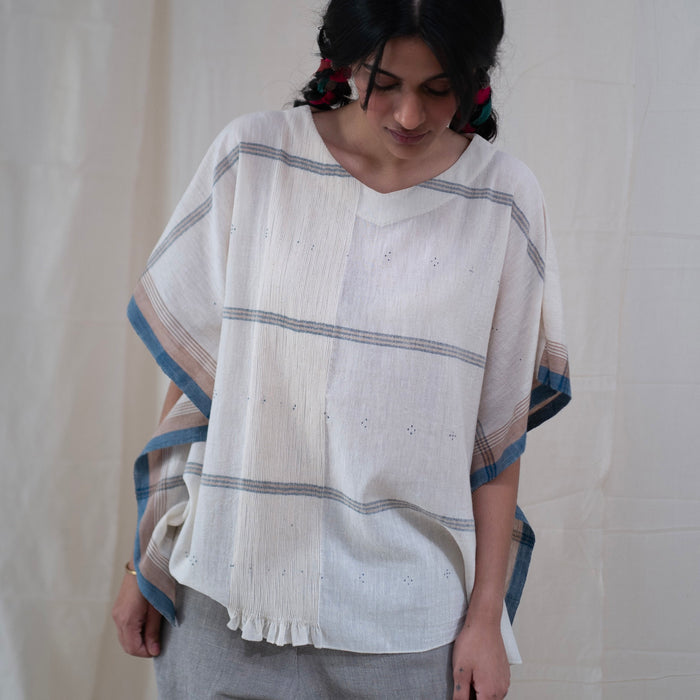 Women's Handwoven Noor Mali Top - Indigo Stripe