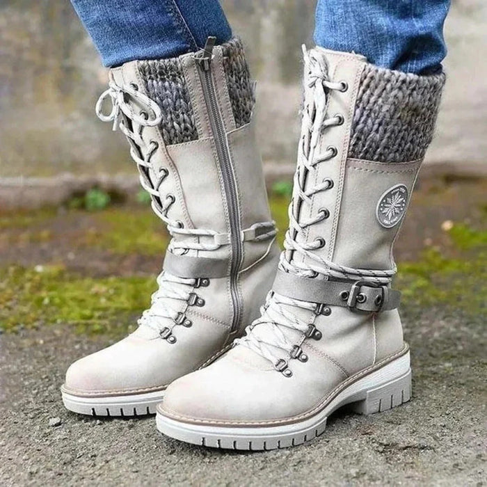 Women's Lace-Up Combat Boots with Side Zipper