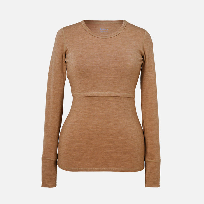 Women's Merino Wool Breastfeeding Top - Brown Melange