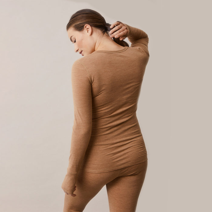 Women's Merino Wool Breastfeeding Top - Brown Melange