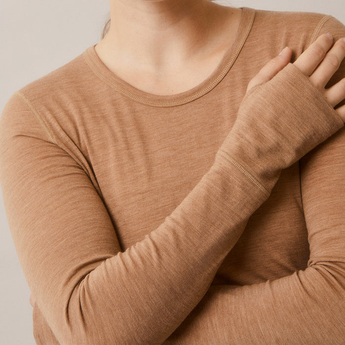 Women's Merino Wool Breastfeeding Top - Brown Melange