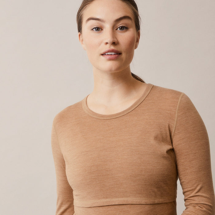 Women's Merino Wool Breastfeeding Top - Brown Melange