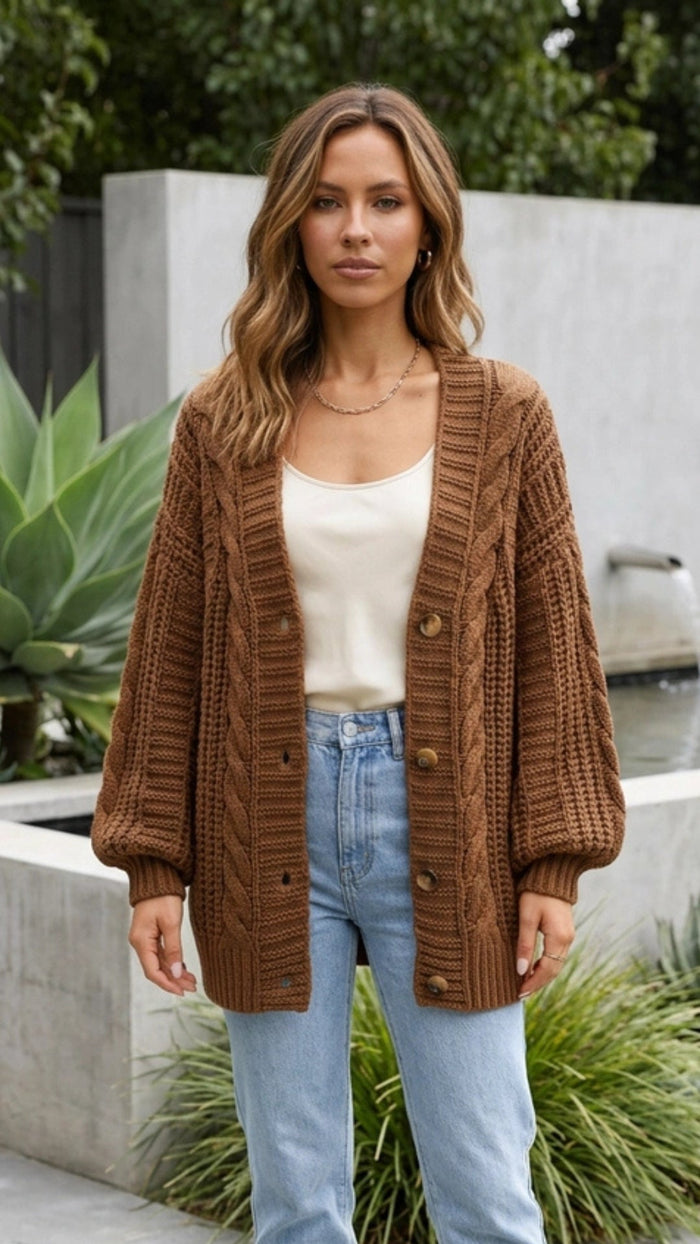 Women's Oversized Cable Knit Cardigan