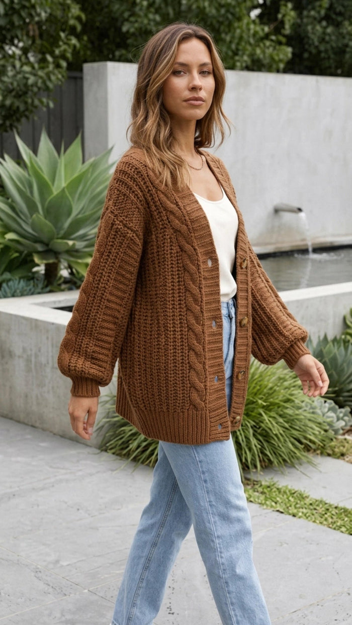 Women's Oversized Cable Knit Cardigan