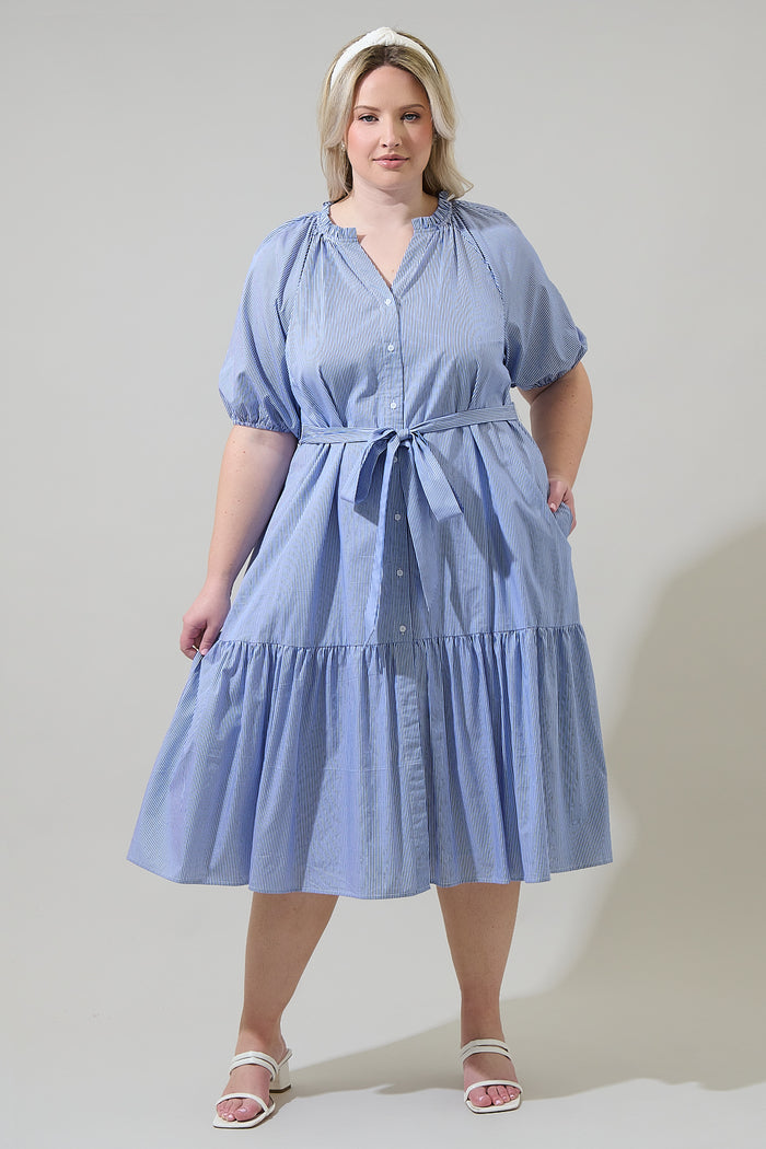 Wynette Tiered Midi Dress Fannie Stripe Curve