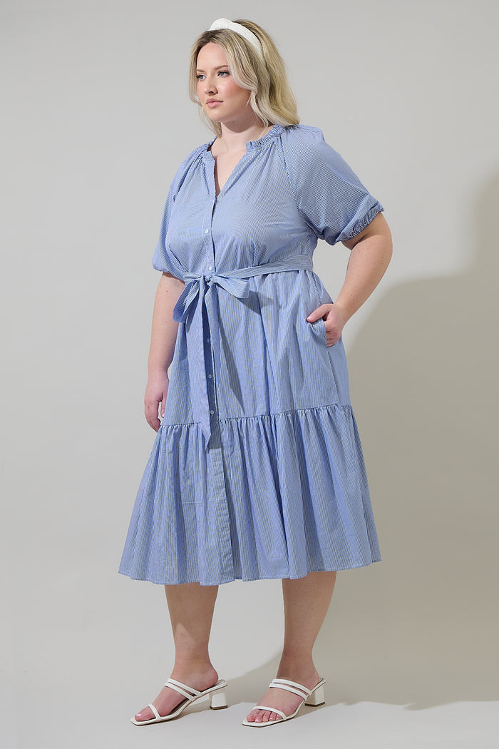 Wynette Tiered Midi Dress Fannie Stripe Curve