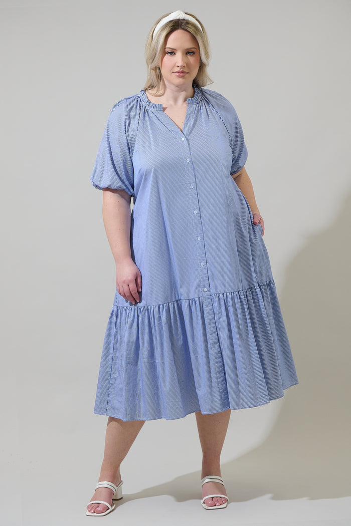 Wynette Tiered Midi Dress Fannie Stripe Curve