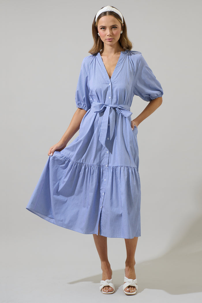 Wynette Tiered Midi Dress Fannie Stripe
