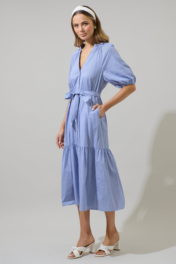 Wynette Tiered Midi Dress Fannie Stripe