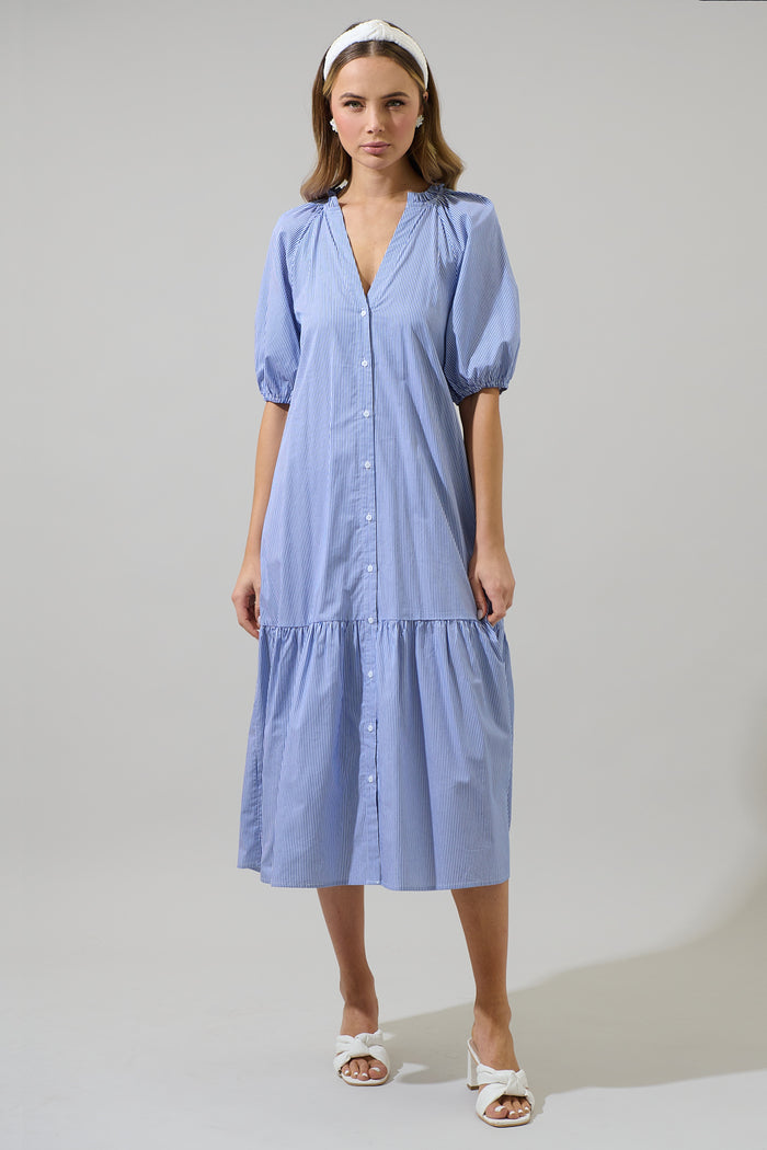 Wynette Tiered Midi Dress Fannie Stripe
