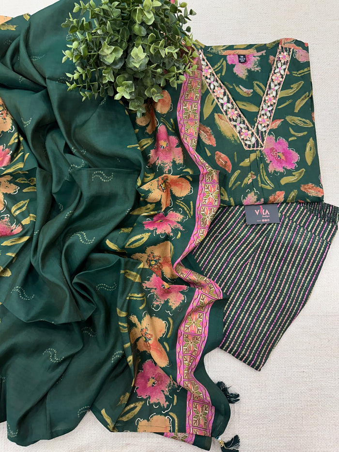 XXL size printed modal silk ready suit set