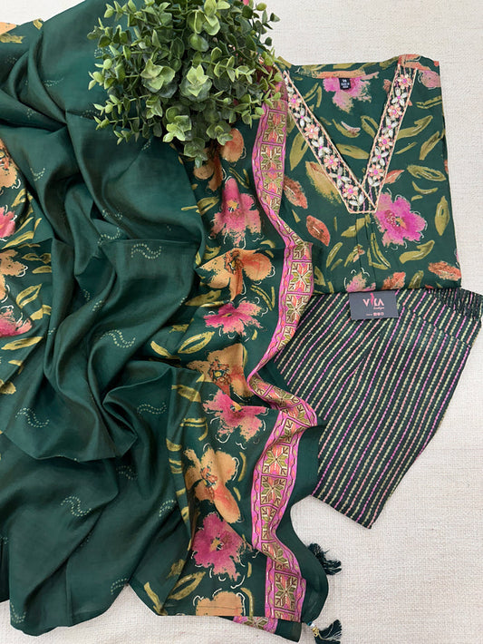 XXL size printed modal silk ready suit set