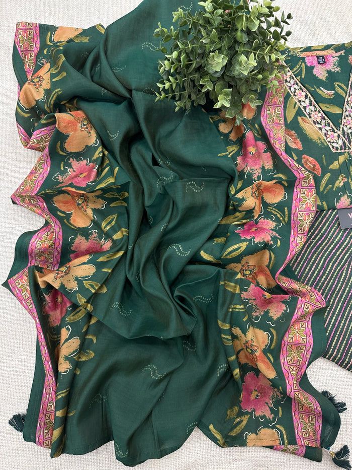 XXL size printed modal silk ready suit set