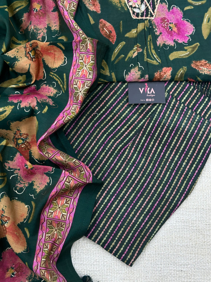 XXL size printed modal silk ready suit set