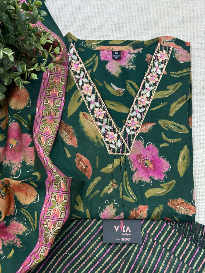 XXL size printed modal silk ready suit set