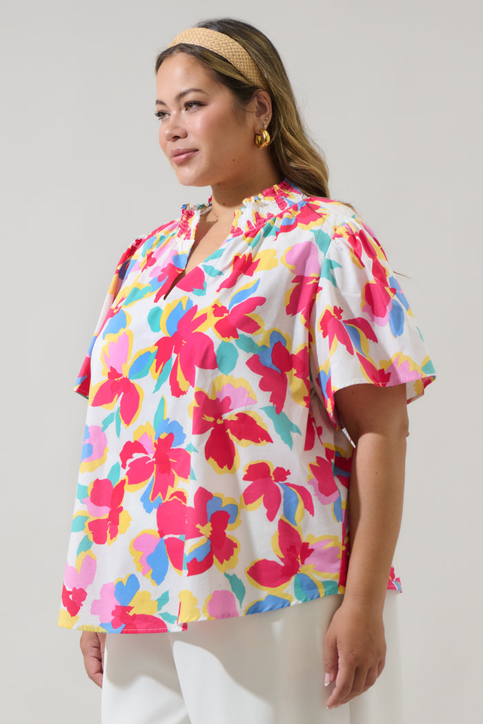 Yani Floral Barcy Smocked Top Curve