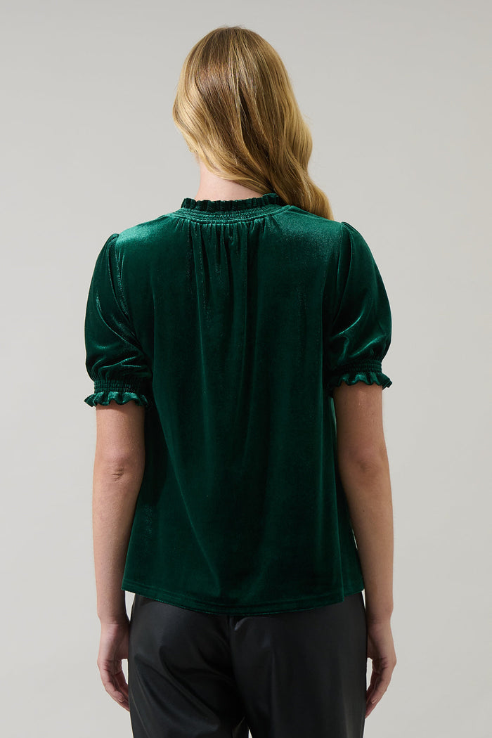 Zary Velvet Tie Ruffle Top
