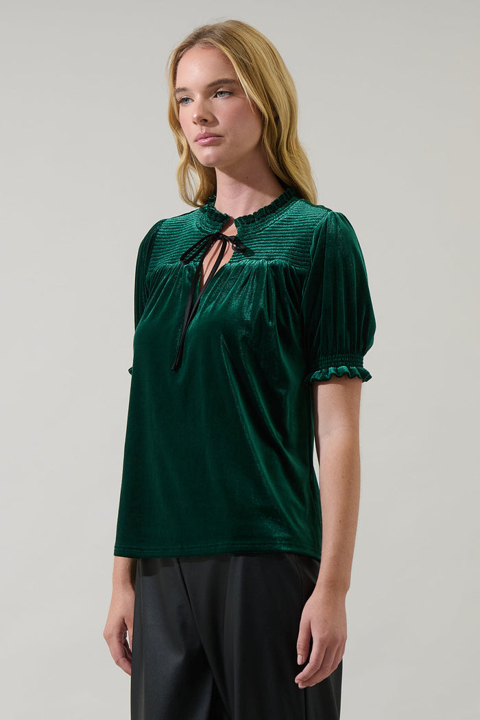 Zary Velvet Tie Ruffle Top