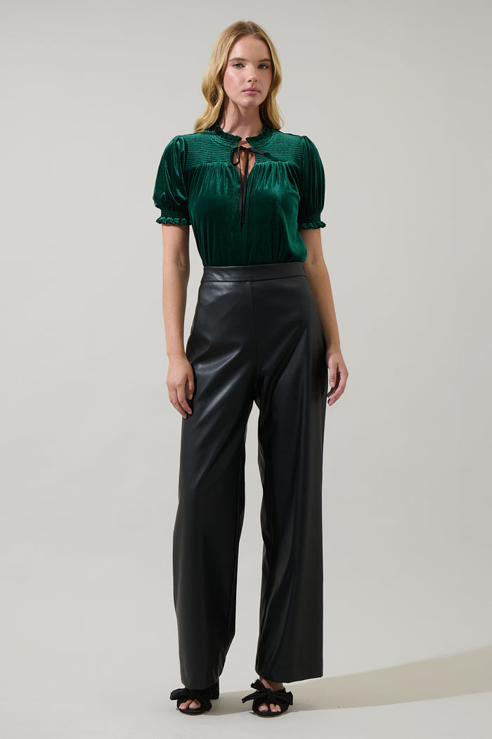 Zary Velvet Tie Ruffle Top