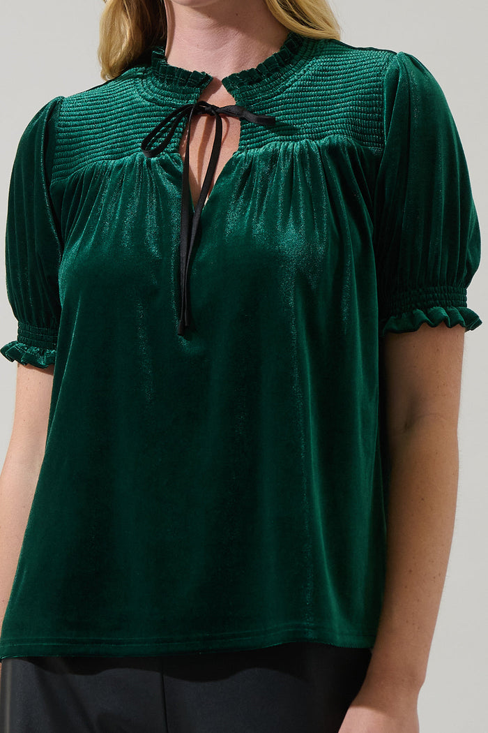 Zary Velvet Tie Ruffle Top